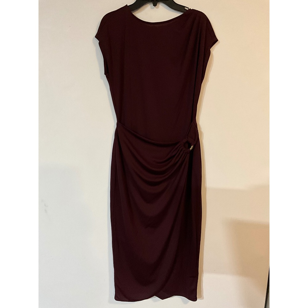 Lauren Ralph Lauren Burgundy Faux Wrap Sheath Dress Size 4 Ring Detail Midi